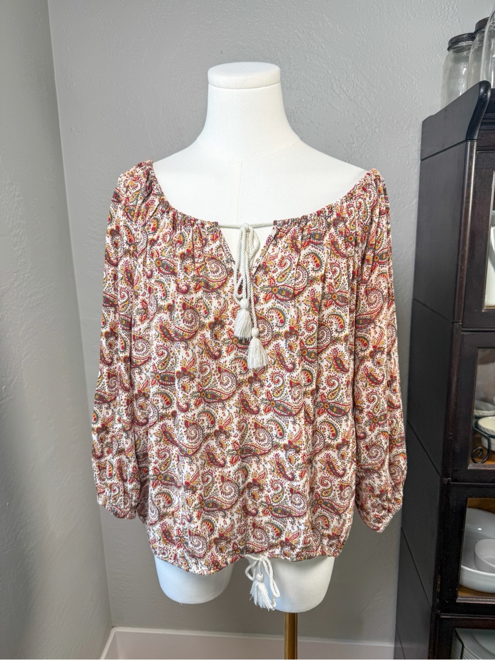 Ralph Lauren Denim & Supply Paisley Boho Peasant Top Tassel Size M
